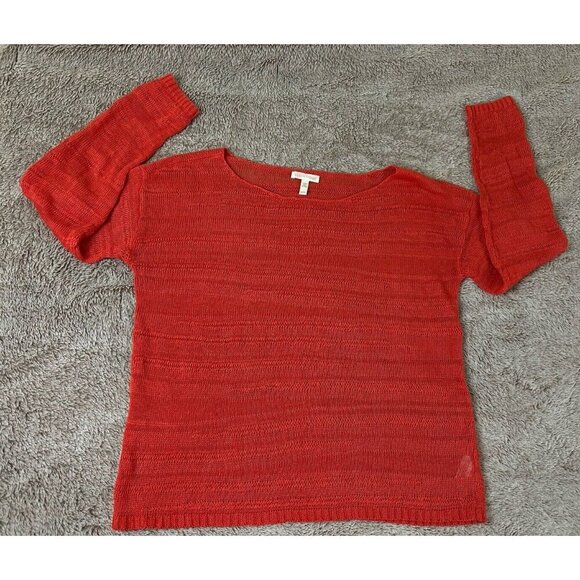 Eileen Fisher Linen Slub Stitch Coral Geran Bateau Neck Top Size M - Picture 2 of 11